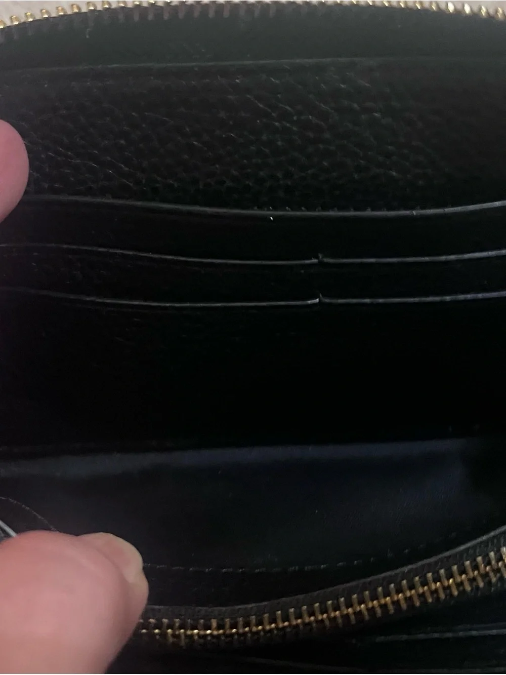 Tory Burch Black Pebbled Leather Wallet with Gold Logo